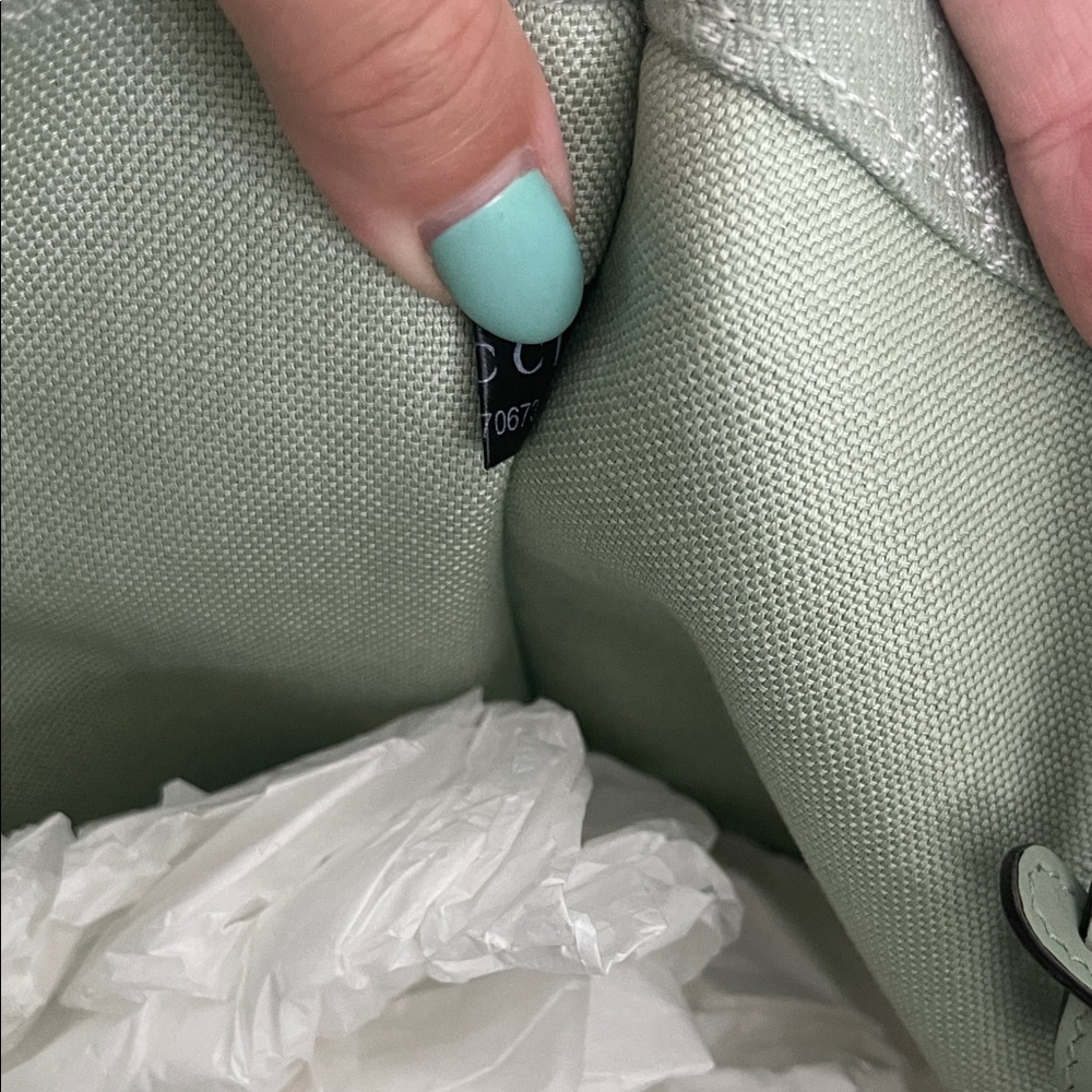 $3850 New GUCCI LG Mint Sage Green Supreme Tote with Detachable Matching Pouch - Picture 14 of 17